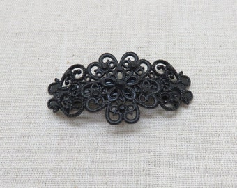 Black Rhinestone and Black Filigree Hair Barrette, Goth, Steampunk