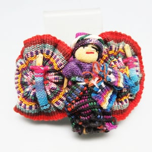 Vintage Mexican Woven Fabric Hair Barrette: Colorful Peoplettes