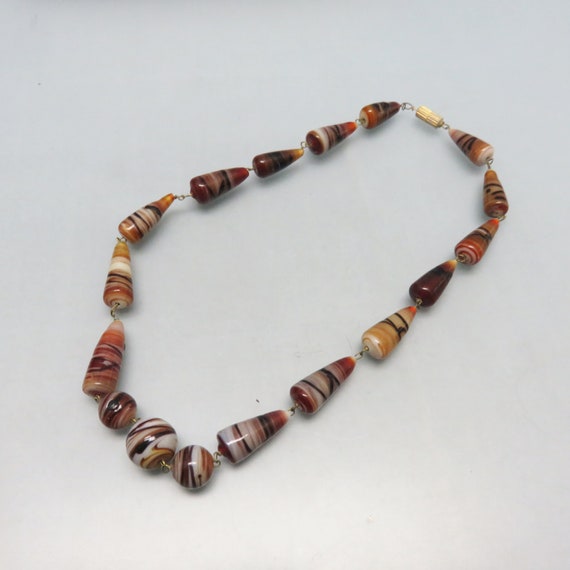 Brown and White Art Glass Beaded Necklace, Vintag… - image 1