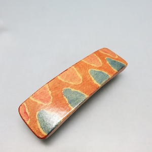 Vintage Hand Painted Wood Barrette: Modern Pink & Blue Design
