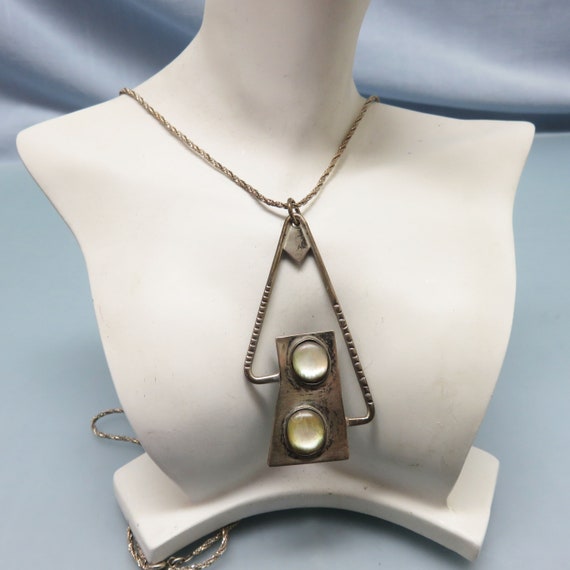 Vintage Sterling Artisan Mother of Pearl Pendant … - image 5