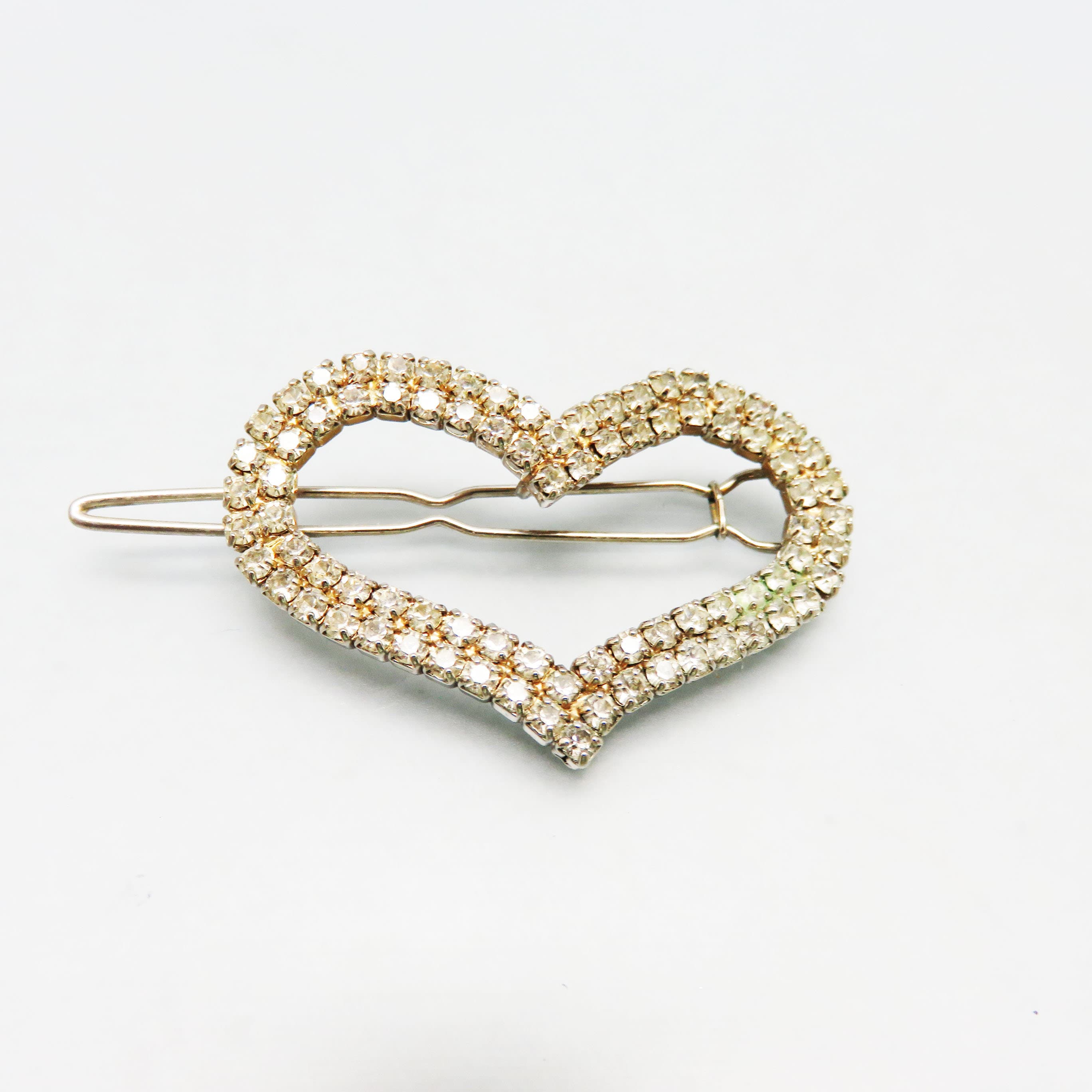 Beautiful silvertone rhinestones heart barrette Vintage Barrette, Silver Metal Finish, Heart Barrettes  main image 2