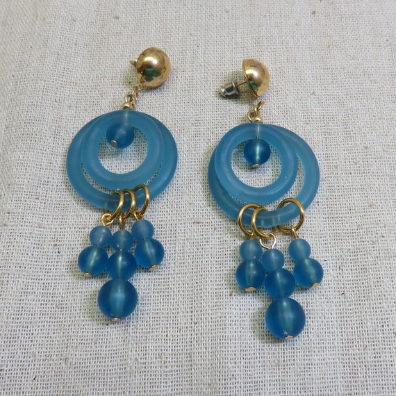 True Blue Plastic Mobile Pierced Earrings, Vintage - image 1