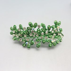 Vintage Huge Mint Green and Clear Rhinestone Hair Barrette