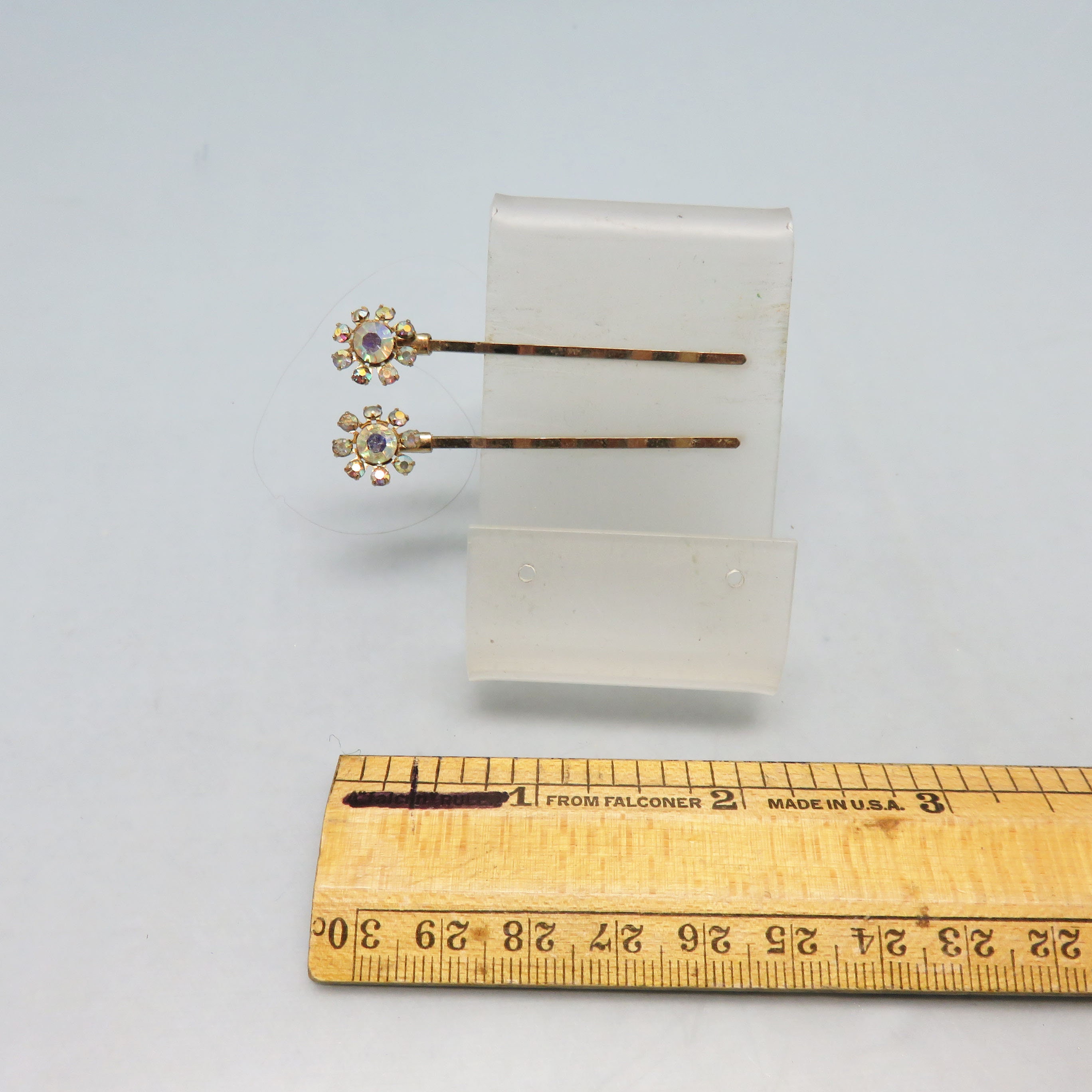 Vintage Crystal Beetle Bobby Pin Set - Silver with Aurora Rhinestones Warner Silver Tone Bee Pin Brooch Aurora Borealis  main image 3