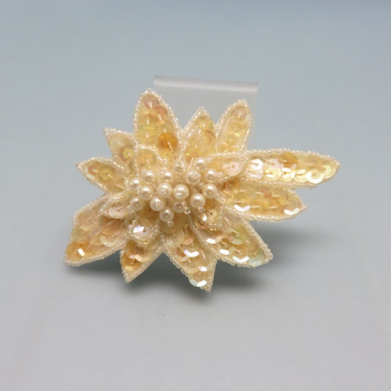 Vintage Beige Sequin Hair Barrette, Bride or Bridesmaid 