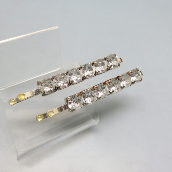 Pair of Vintage Rhinestone Bobby or Hair Pins, Big Rhinestones 