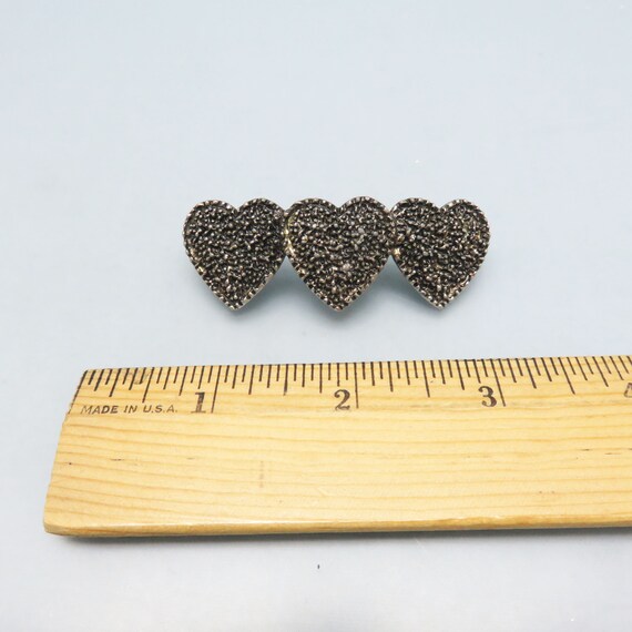 Vintage Petite Silver Hearts Hair Barrette, Textu… - image 2