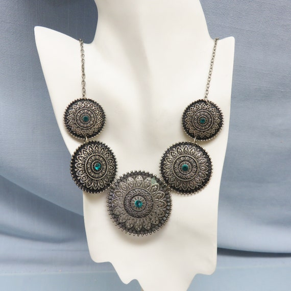 1990s Ethnic Style Silvertone  Necklace, Magnetic… - image 2