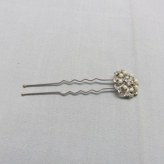 Silver Flower, Faux Pearl and Rhinestones Hair Pi… - image 3