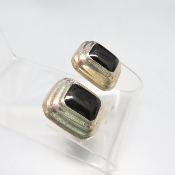 Vintage Sterling and Black Onyx Pierced Earrings,… - image 2