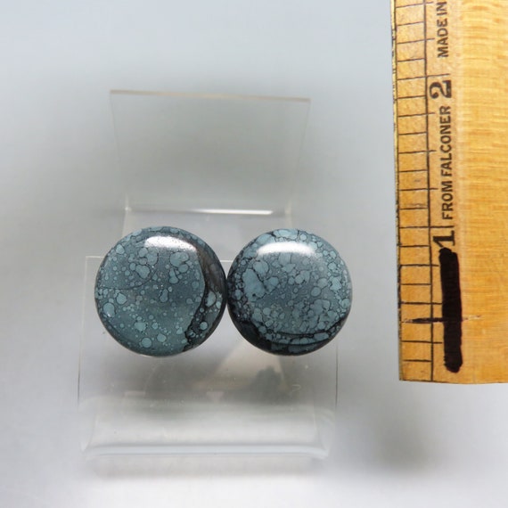 Smoky Blue Plastic Button Clip On Earrings, Vinta… - image 2