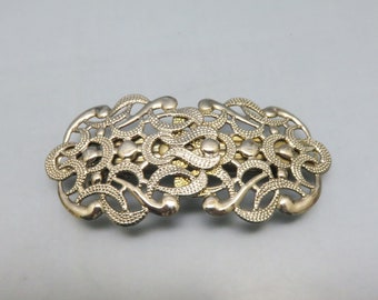 Vintage Gold & Silver Tone Metal Filigree Hair Barrette Clip Intricate Design Vintage Gold & Silver Tone Metal Filigree Hair Barrette Clip  main image 3