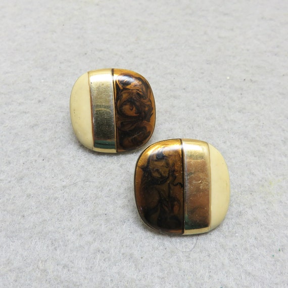 Copper, Beige and Gold Porcelain Pierced Earrings… - image 1