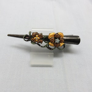 Vintage Huge Citrine Gold Rhinestone Flower Hair Clip