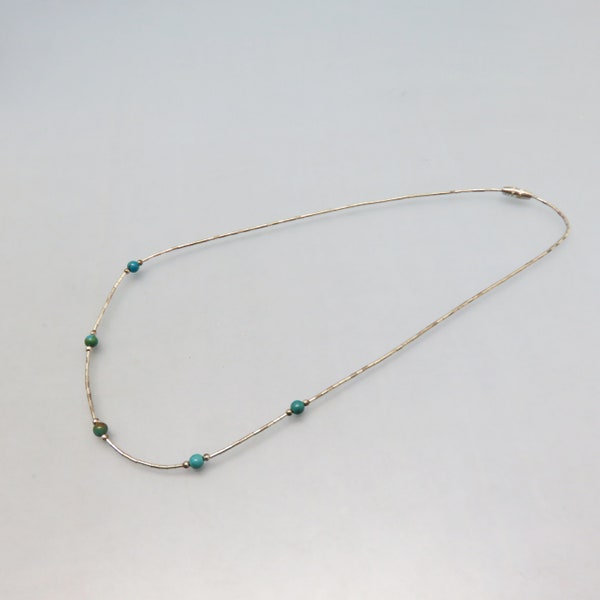 Native American Liquid Silver and Turquoise Bead Necklace, 16 Inch  Necklace