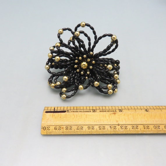 Fabulous Vintage Black Beaded Flower Barrette , C… - image 2