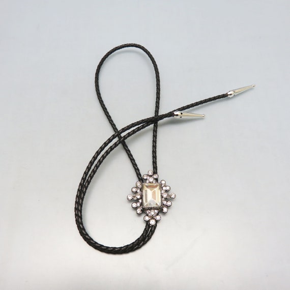 Victorian Style Bolo Tie, White Rhinestone, Vinta… - image 2