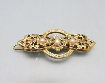 ?NEW?1928 brand Goldtone Metal Hair Barrette with leaf ? & flower patterns Hair Barrettes – 1928 Jewelry main image 4