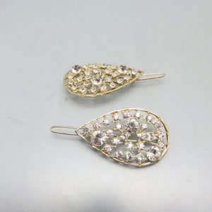 Duo of Vintage Rhinestones Hair Barrettes, Clear Rhinestone Hair Clips