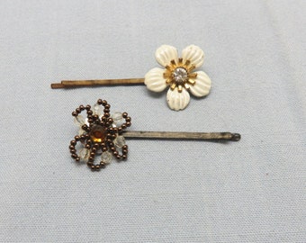 Floral Bobby or Hair Pins, Vintage, Two Different