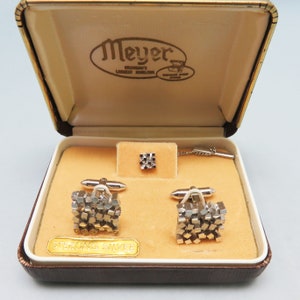 Meyers Brutalist Cufflink and Tie Tack Set, Sterling Silver Set Mint in Box