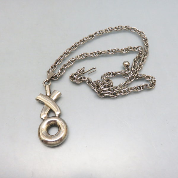 22 Inch Chain X O Pendant Necklace, Silvery Hugs and Kisses Pendant Necklace