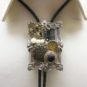 Vintage Art Nouveau Picture Frame Collage Bolo Tie, Handmade Design
