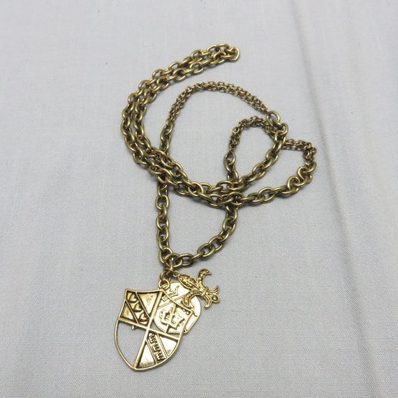 1980s Heraldic Charm Necklace, Fleur D Lis Charm … - image 4