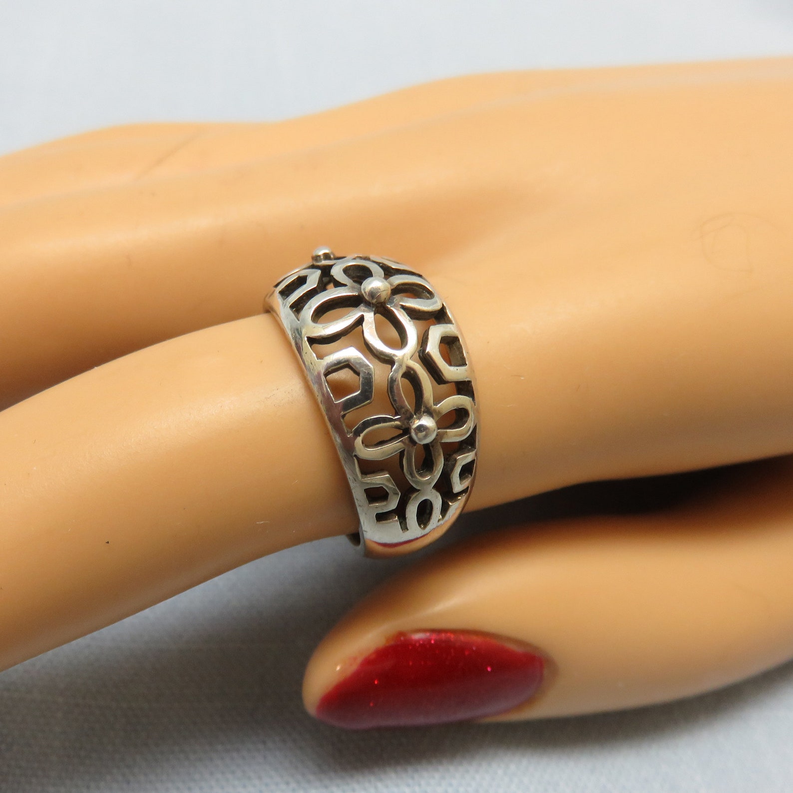 Pierced Flower Sterling Silver Ring Size 6.75 Etsy