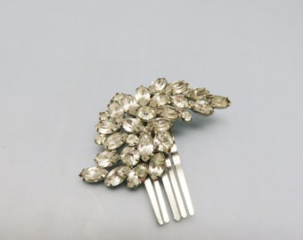 Vintage 1980s Clear Rhinestone Hair Comb, Very Ornate, Hinged Setting