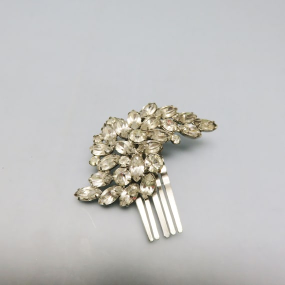 Vintage 1980s Clear Rhinestone Hair Comb, Very Or… - image 1