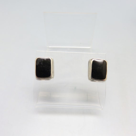 Vintage Sterling and Black Onyx Pierced Earrings,… - image 2