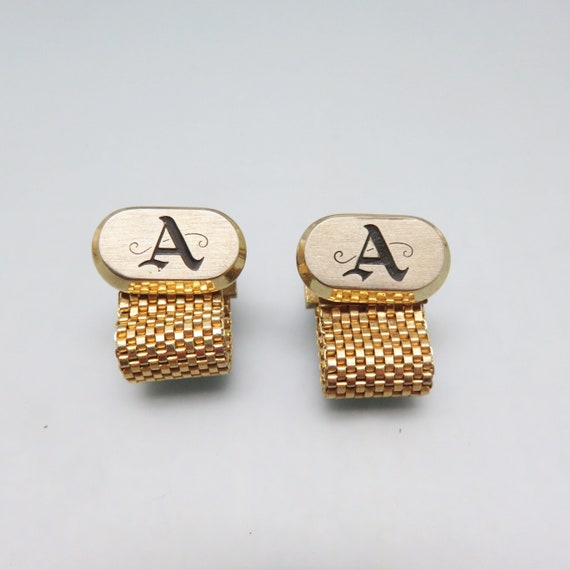 Initial A Wrap Around Cuff Links, Silver and Gold - image 4