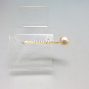 Vintage Large, Single White Pearl Hair or Bobby Pin , Goldtone Metal, Wedding Hair Pin
