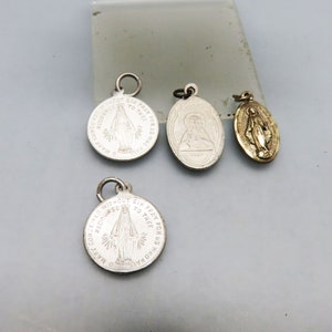 Vintage Collection of Four Religious Medals, 1 Sterling Silver