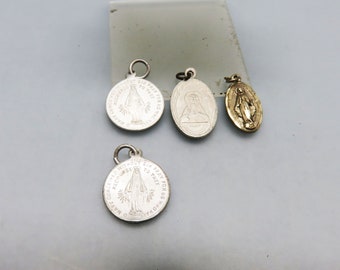 Vintage Collection of Four Religious Medals, 1 Sterling Silver