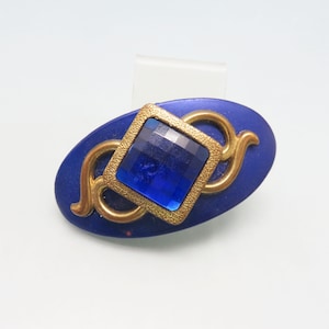 Vintage Blue Rhinestone Hair Barrette: Big Acrylic Gem
