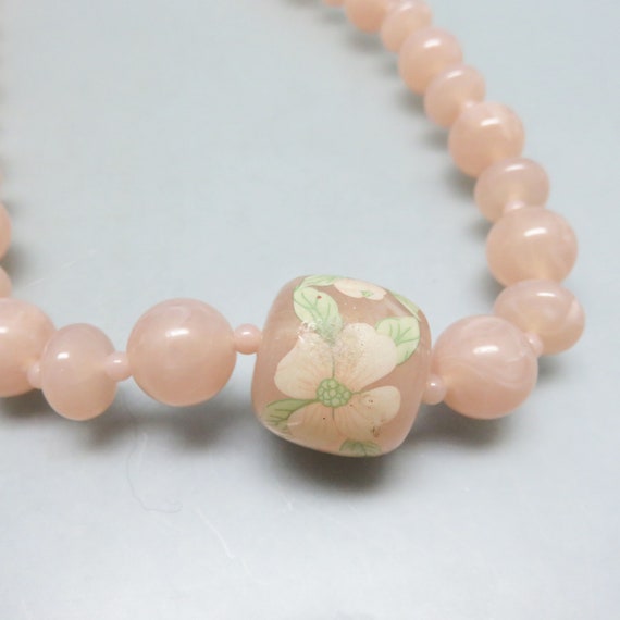 Rose Quartz Colored Plastic Bead Necklace, Orient… - image 2