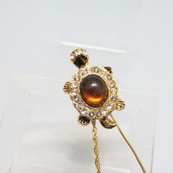 Vintage Rhinestone Golden Turtle Stick Pin* - image 3