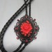 Vintage Red Rose on Black Bolo Tie, Steampunk Rose Cameo Bolo 