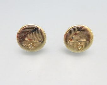 Vintage 1950s Rhinestone Cuff Links: Goldtone Art Deco Style