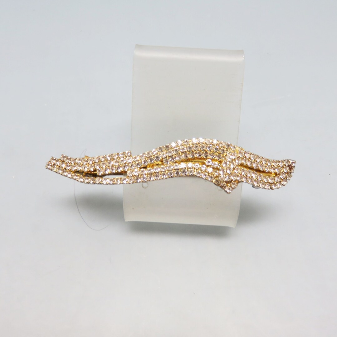 Rhinestone Hair Barrette, Wavy Lines of Sparkle Vintage Hair Barrette