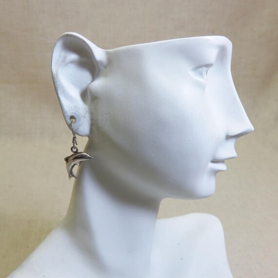 1980s Sterling Silver Dolphin Pierced Earrings, T… - image 5