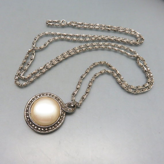 Faux Pearl and Marcasite Reversible Necklace, Vin… - image 2