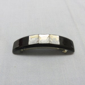 Vintage Black and Clear Lucite Gem Hair Barrette, 3.75 Inches Long