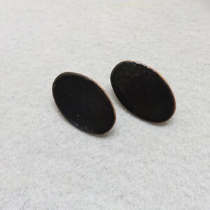 1960s Black Copper Enameled Pierced Earrings, Tailored Classic Good Looks