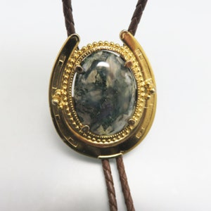 Vintage Dendritic Agate Bolo Tie, Rockin&#39; JK, Handmade Horse Shoe Design