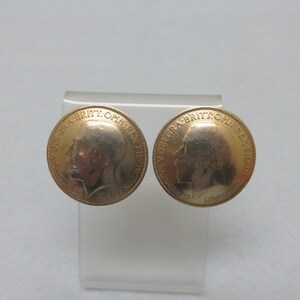 Vintage English Half Penny Coin Clip On Earrings: 1923