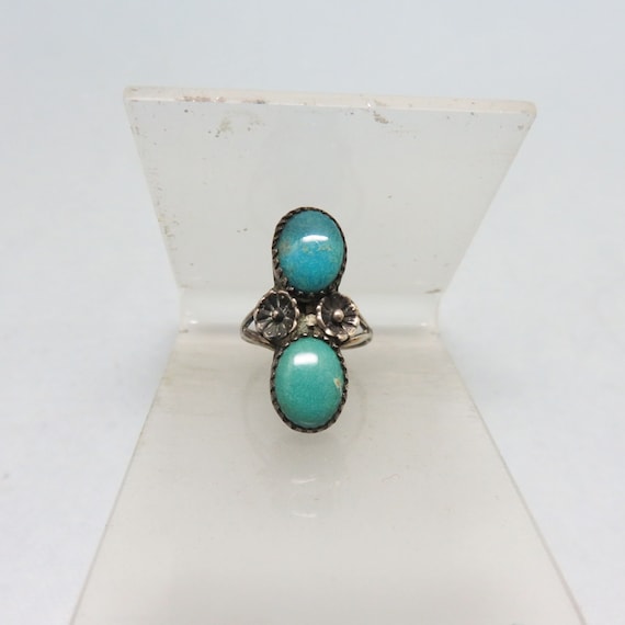 Vintage Native American Double Turquoise Stone St… - image 1